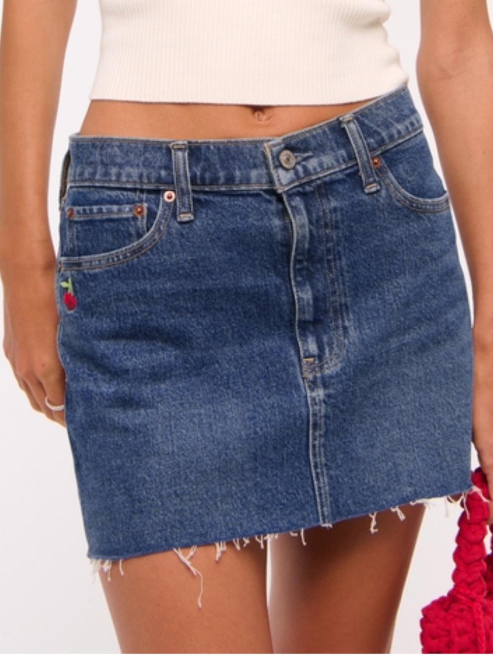 Abercrombie & Fitch mid rise Denim Skirt with Cherry Embroidery Size 30